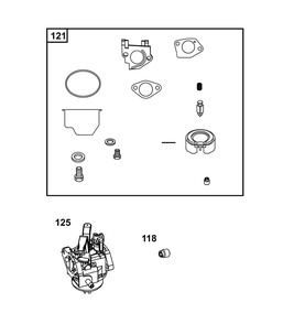 Carburetor Group Diagram and Parts List for 25G032-0001-G1 200000 - 399999 Briggs and Stratton Engine